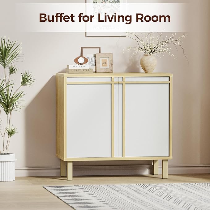 Sideboard Buffet Cabinet with Storage, Adjustable Shelf, Wooden Mid Century Accent Coffee Bar Cabinet for Living Room, Kitchen, Entryway, Hallway