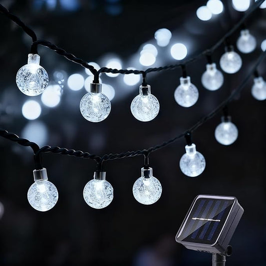 20 LED Crystal Globe Solar String Light Extra-Bright Outdoor Lights with 8 Lighting Modes Waterproof Solar Powered Patio Hanging Light for Garden Yard Porch Wedding Party Decor(White)