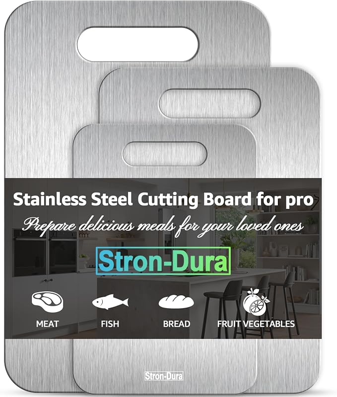 Cutting Board, Stainless Steel Cutting Board, Foodgrade Cutting Boards for Kitchen, Double Side Use, Odor free, Set of 3, 15",13",11",