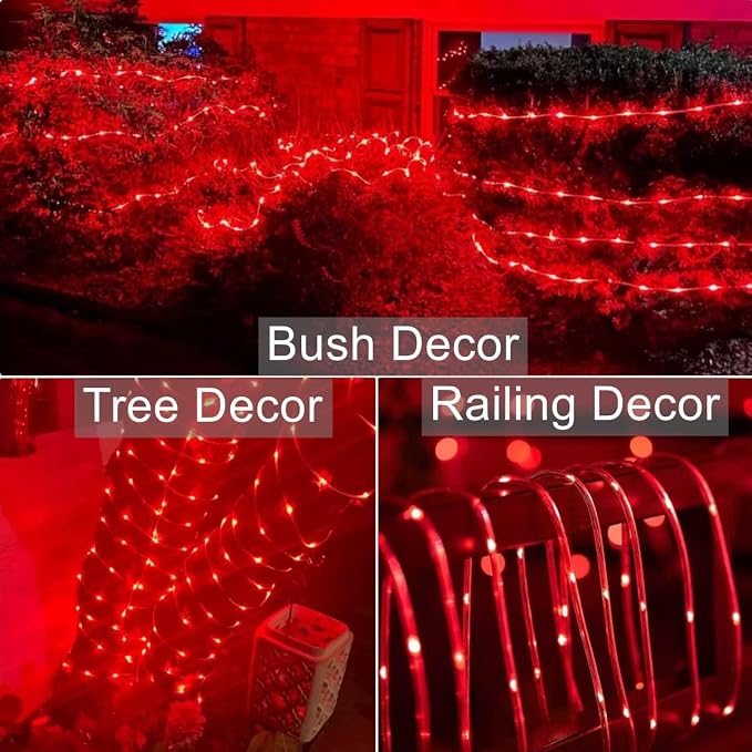 QITONG Red Solar Halloween Lights Outdoor Waterproof, 2 Pack Each 33ft 100 LED Rope Lights, Fairy Lights in Clear Thin Tube with 8 Modes
