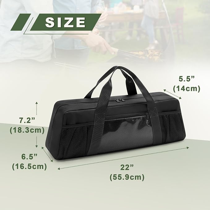 HODRANT Grill Tool Storage Bag with Pockets for Barbecue Tool up to 22" | Outdoor BBQ Utensil Holder, Large Grill Utensil Storage Caddy, BBQ Accessories Case Container for Camping, Bag Only, Black