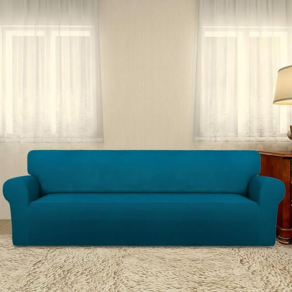 PureFit Stretch Couch Covers for Sofa 4 Seater Slipcovers Peacock Blue | 1-Piece Sofa Cover Washable Soft Couch protector, Couch Slipcover with Non Skid Foam and Elastic Bottom for Kids, Dogs