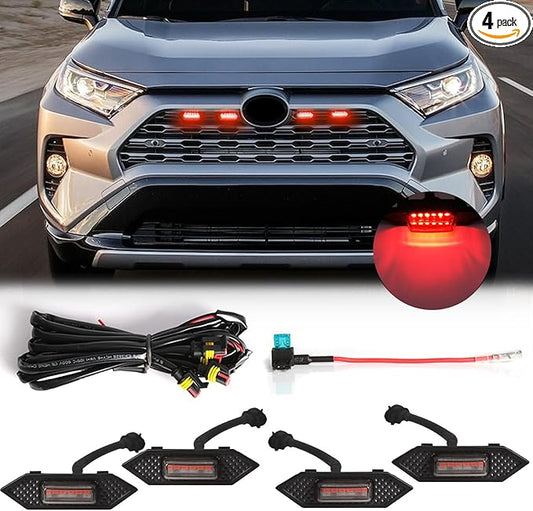 LED Grill Lights For Toyota RAV4 2019 2020 2021 2022 Front Grille Smoked Shell Red Light 4 Pcs