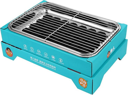 Portable and Compact Disposable Charcoal Grill, Detachable Stainless Steel BBQ Smoker Grill for Outdoor Camping (Blue)
