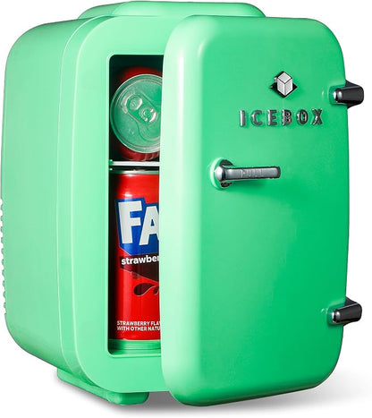 IceBox 4-Liter Mini Fridge Cooler/Warmer, IBMF4MNT, Mint Green | Portable Refrigerator Holds 6 Cans, Compact for Skincare, Beverages and Food, Includes 120V AC and 12V Car Adapters