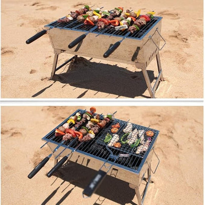 Charcoal Grill Portable Stainless Steel Folding Grill Fold Barbecue Charcoal Grill Stove Shish Kebab BBQ Patio Camping BBQ Grill