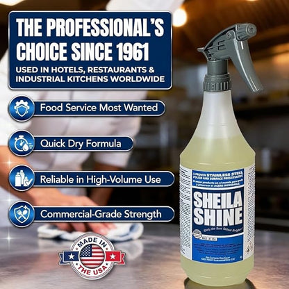 Sheila Shine 32oz Stainless Steel Cleaner and Polish - Cleans, Polishes & Protects Kitchen Appliances, Refrigerators, Sinks, Ovens & Grills - Leaves Streak Free Shine - Stainless Steel Spray Cleaner