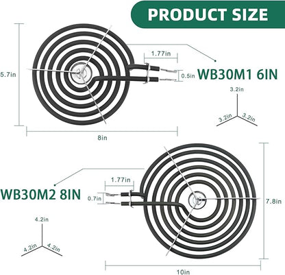 Electric Stove Burner Drip Pans WB31T10010(6") WB31T10011(8")+Electric Stove Burner Replacement WB30M1(6") and WB30M2(8") Compatible for G-E Hot-point Ken-more Electric Range by MIFLUS