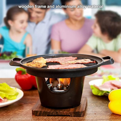 Hibachi Grill Smokeless Wooden Frame Aluminium Alloy Portable Charcoal Grill for Camping Home Barbecue