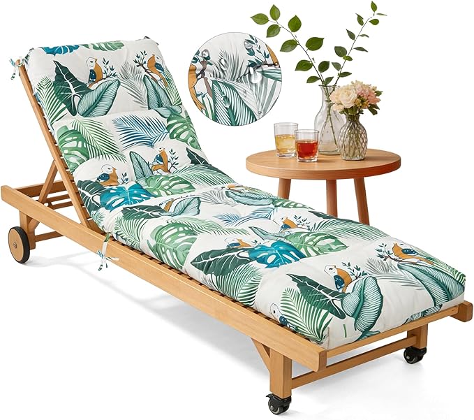 Waterproof Outdoor Chaise Lounge Chair Cushion 75.1 x 22 x 4.72 Inches UV Resistant Replacement Lounge Chair Cushions for Outdoor Furniture with Ties, Thickened Cotton Patio Pool Lounge Chair Cushions