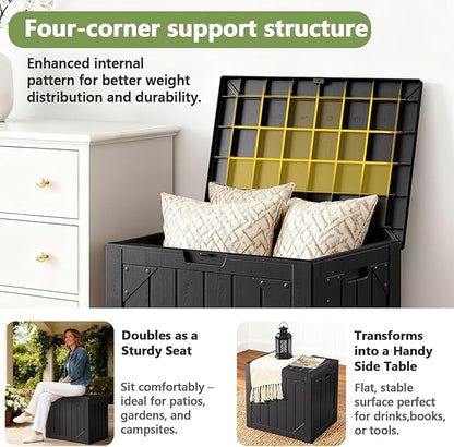 Outdoor Storage Box,30 Gallon Deck Box Outdoor Storage Bench Outside Waterproof Resin Storage Bench, Lockable Patio Cushions, Garden Tools Storage For Furniture, UV Resistant(Black)