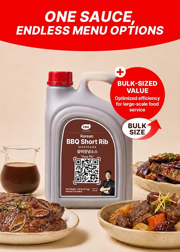 TBK THEBORN Korean BBQ Short Rib Marinade, Sweet Soy Garlic Sauce 3.2kg | Sweet and savory soy garlic marinade for grilled or pan-cooked beef short ribs, chicken, pork and other meats