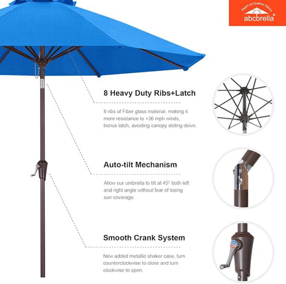 ABCCANOPY OLEFIN® 5-Year No Fading 9FT Outdoor Patio Umbrella(Sky Blue) | Fade & UV Resistant Fabric,8 Fiberglass Ribs，Wind Vent，Crank Lift & Tilt,Outdoor Table Umbrella for Deck,Backyard,Yard