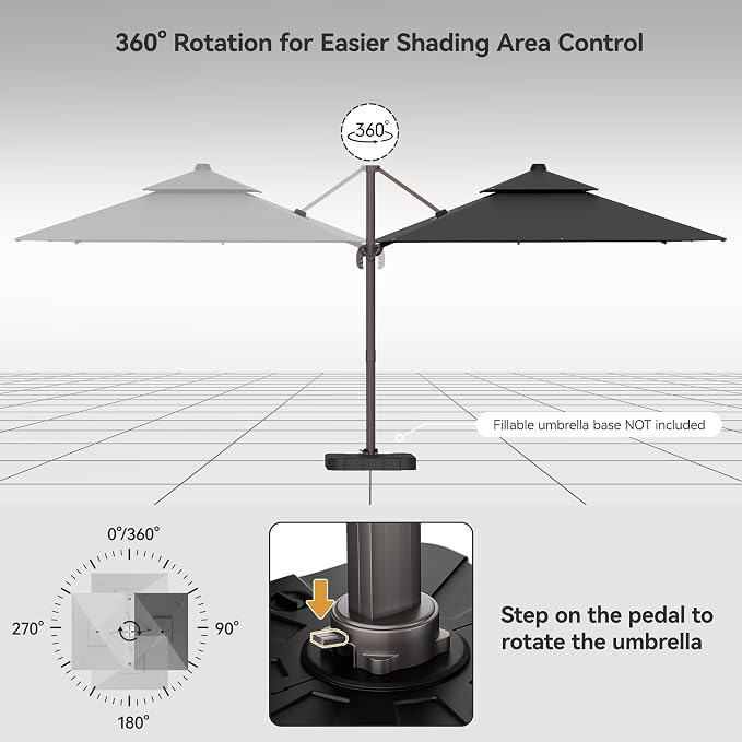 9x12FT Cantilever Patio Umbrella Heavy-Duty Aluminum | 360° Rotating Double Canopy Rectangular Offset Umbrella for Pool, Deck, Garden & Backyard, Grey