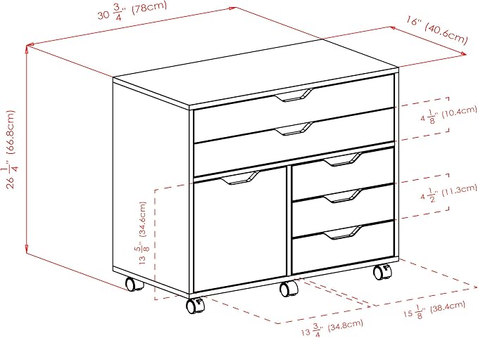 Winsome Halifax Mobile Storage Cabinet with 1 Door & 5 Drawers, White | Stylish & Functional Home Storage Cabinet for Filing, Kitchen Organization, Moveable Furniture for Office, Dorms, Apartments