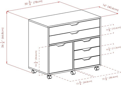 Winsome Halifax Mobile Storage Cabinet with 1 Door & 5 Drawers, White | Stylish & Functional Home Storage Cabinet for Filing, Kitchen Organization, Moveable Furniture for Office, Dorms, Apartments