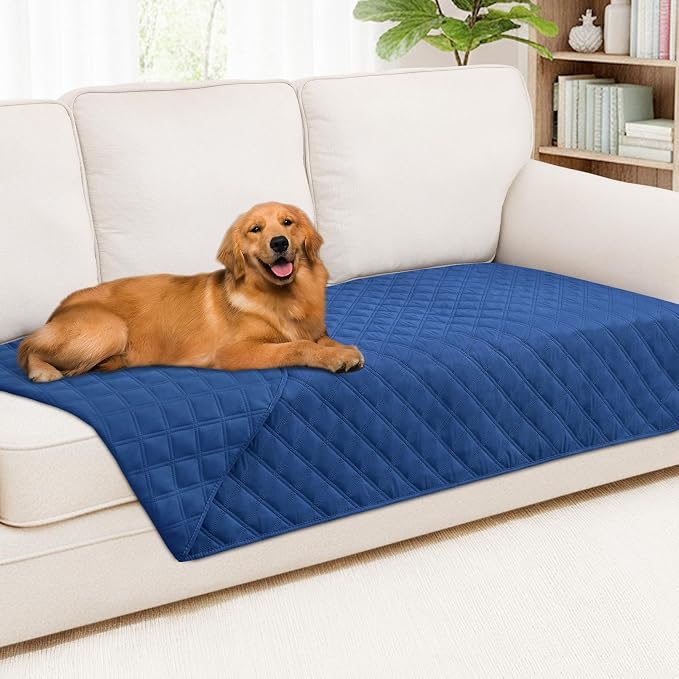 Smiry Waterproof Reversible Pet Couch Covers for Dogs | Pet Friendly, Soft Fabric, Washable Sofa Furniture Protector for Dogs Cat Kids, Checkered (40"x90", Navy/Navy)