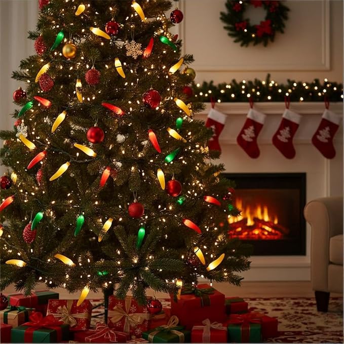 13.6Ft Multicolor Chili Pepper String Lights, 35 LED Red Green Yellow Jalapeno Lights, Plug-in Decorative Lights, Waterproof for Cinco de Mayo, Mexican Fiesta, Home Patio Party Christmas Tree Decor