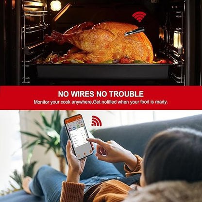 Wireless Meat Thermometer – Digital Cooking Thermometer with Wireless Probe – 500Ft Remote Range Food Thermometer – with iOS & Android Read App -Preprogrammed Temperatures for BBQ, Grill, Oven