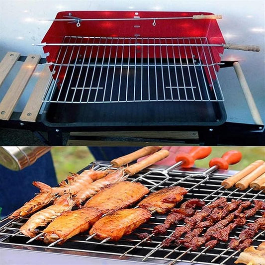 Portable Charcoal Grill for Camping BBQ, Outdoor Barbecue Grill with Steel Wood Construction, Folding Charcoal Grills with Plastic Wheels for Easy Moving,A-1