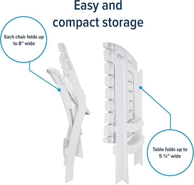 Camco Outdoor Table and Chair Set | Features Foldable Design for Compact RV Storage and Organization | Great for Camping, Events, Patios, and More | No-Tool Assembly | 3-Piece, White (51640)