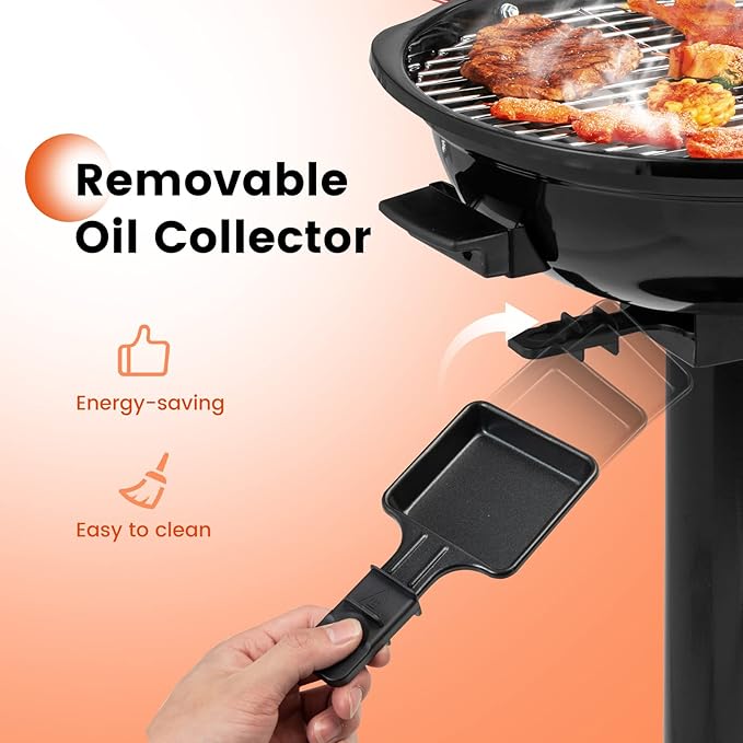 ORALNER Electric BBQ Grill with Stand, Warming Rack & Drip Tray, 15-Serving Electric Griddle Indoor & Outdoor Cooking Grilling Portable Patio Grill, for Balcony, Garden, Apartment, 1600W (Red)