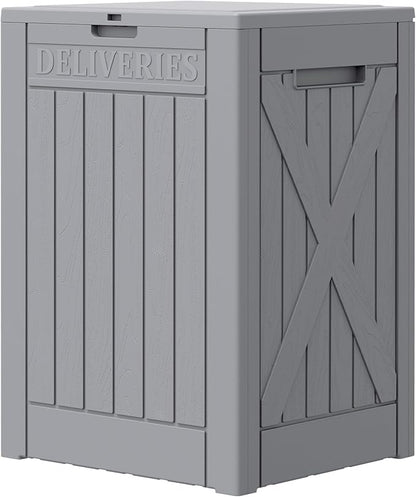 Greesum 52 Gallon Outdoor Resin Package Delivery Box for Porch, Lockable Secure Double-Wall, Waterproof Deck Box for Package Protection, Gray
