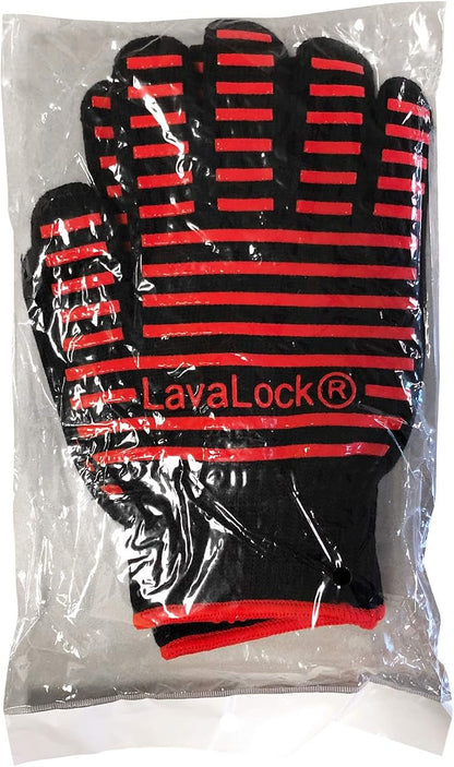 LavaLock BBQ Grilling Cooking Heat Resistant Gloves with Silicone Insulated Protection - High Temp Charcoal BBQ Gloves for Kettle, Kamado, BGE, UDS and Offset Cookers Large Size