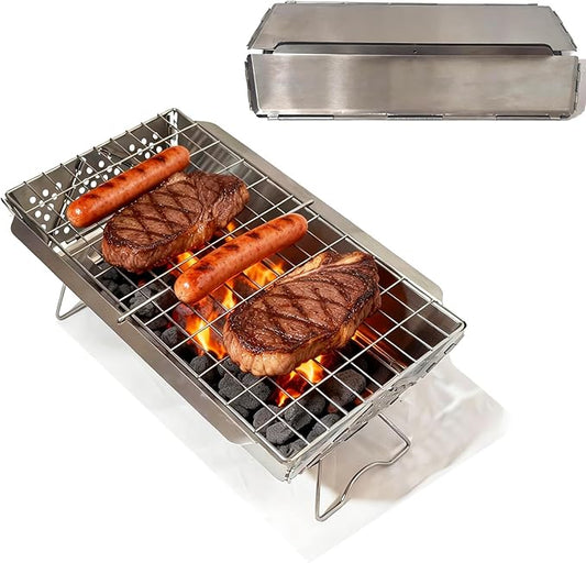 Charmline 16x9 inches Small Portable Charcoal Grill, Foldable Portable Grill, Tabletop Charcoal Grills for Camping, Picnics, Gardens and Beach Parties