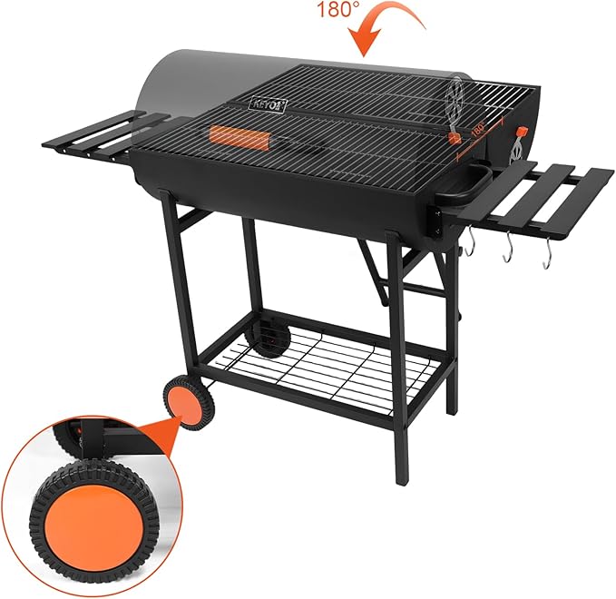 Extra Large Portable Charcoal Grill 871 Square Inches Cooking Area Outdoor Charcoal Grill Smoker with 2 Foldable Side Tables for Backyard Camping Patio Parties and Picnics