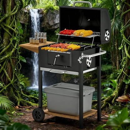 Portable Black Charcoal BBQ Grill, Outdoor Smokeless Braising Cooking Stove