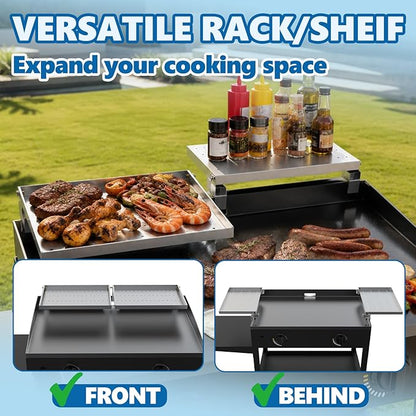SafBbcue Griddle Warming Rack for Blackstone 28" Griddles, Reversible Warming Rack/Shelf for Blackstone Flat Top Griddle Accessories to Expand Cooking Space, Universal Stainless Steel Shelf, 2 Pack