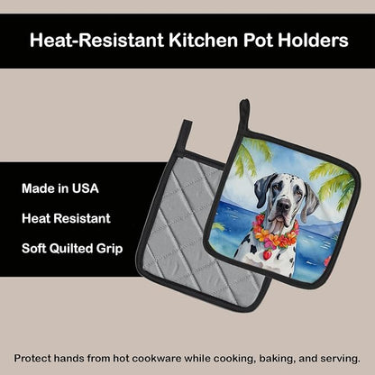 Caroline's Treasures Great Dane Luau Pair of Pot Holders Kitchen Heat Resistant Pot Holders Sets Oven Hot Pads for Cooking Baking BBQ, 7 1/2 x 7 1/2