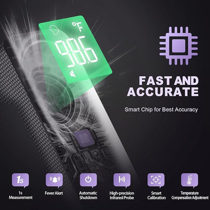 No-Touch Thermometer for Adults, Kids, Babies, 1-Sec Fast Accurate (Purple) | Fever Alarm, Large LCD with 3-Color Backlight, Silent Mode, 35-Reading Memory, Forehead & Object Mode, for Home & Clinic