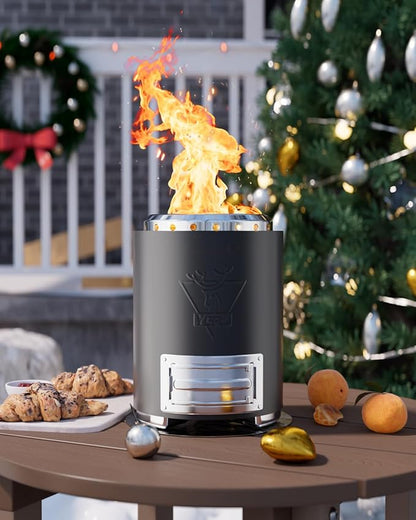 YEFU Tabletop Fire Pit 9.7 x 7.1 in, Flame Intensity Control Camping Stove for Outdoor & Patio, Fueled by Pellets or Wood, Safe Burning Table Top Firepit, with Travel Bag & 2 Mini Sticks, Black