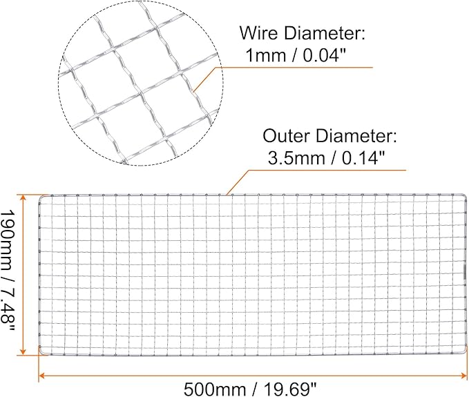 HARFINGTON Square BBQ Grill Net 19x50cm Electroplated Stainless Steel Barbecue Mesh Mat for Baking Smoking Charcoal Grilling Roasting