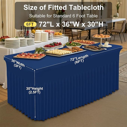 Smiry Spandex Elastic Fitted Table Cloth Skirt for 6FT Rectangle Table | Stretch Washable Table Cloth, Banquet Table Cover for Wedding, Party, Indoor & Trade Shows, (Navy, 72Lx36Wx30H)