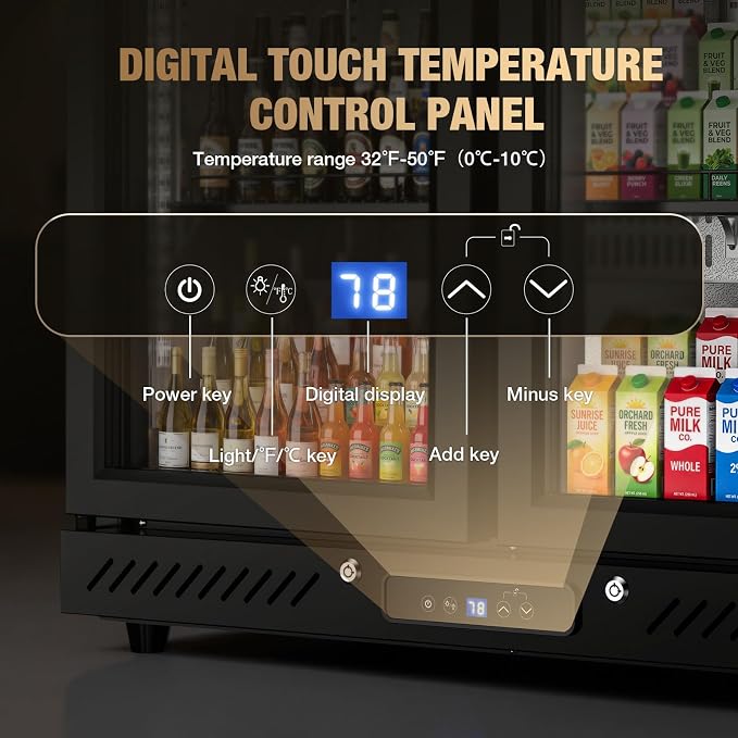 Electactic 6.5 Cu.Ft Wine & Beverage Refrigerator, Double Glass Door Beverage Cooler, Built-in & Freestanding Drink Fridge with LED Light, for Bar, Kitchen, Office