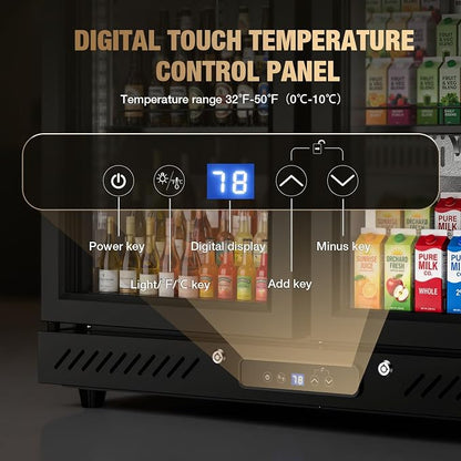 Electactic 6.5 Cu.Ft Wine & Beverage Refrigerator, Double Glass Door Beverage Cooler, Built-in & Freestanding Drink Fridge with LED Light, for Bar, Kitchen, Office