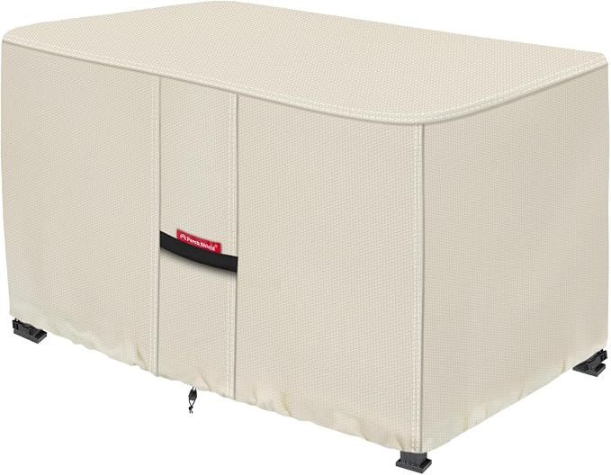 Porch Shield Patio Fire Pit Cover - Waterproof 600D Outdoor Rectangular Gas Fire Table Cover Deck Box Protector - 44 x 26 inch, Beige
