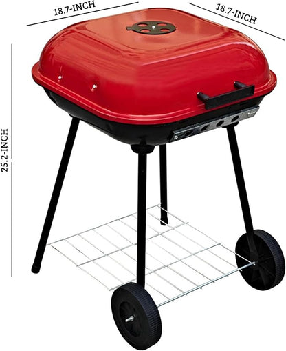 Cuisiland 18.5 Inch Charcoal Grill BBQ Grill with Lid and Wheels, Portable Outdoor Barbecue Grill for Patio Backyard Camping, Iron Charcoal BBQ Grill for Hamburgers, Steaks & Grilling