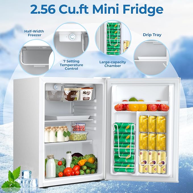 Electactic 2.56 Cu.ft Compact Refrigerator with Reversible Single Door, WHITE