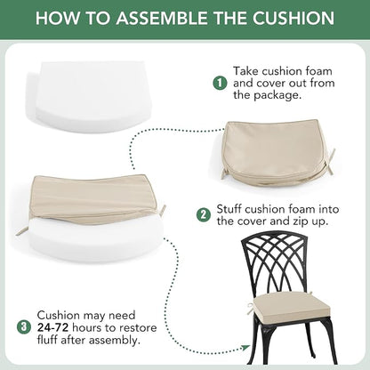 Outdoor Chair Cushions Set of 2: Waterproof & Fade Resistant Patio Furniture Cushions - 18.5 x 16 x 2 Inch Non Slip Round Corner Seat Cushion Pads with Removable Cover for Garden Yard Lawn, Cream