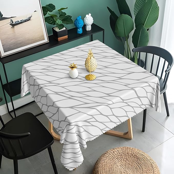 Gray and White Geometric Waterproof Square Tablecloth 60x60 Inch Abstract Irregular Stripes Square Tablecloths Dining Table Cloth Buffet Parties Patio Camping Chic Decor for Home Kitchen