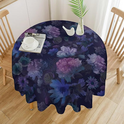 Vintage Flower Round Tablecloth, Gothic Garden Dark Florals Rustic Roses Boho Botanical Plant Water Resistant Wipeable Table Cover for Picnic Party Holiday Kitchen Dinner Table 60"
