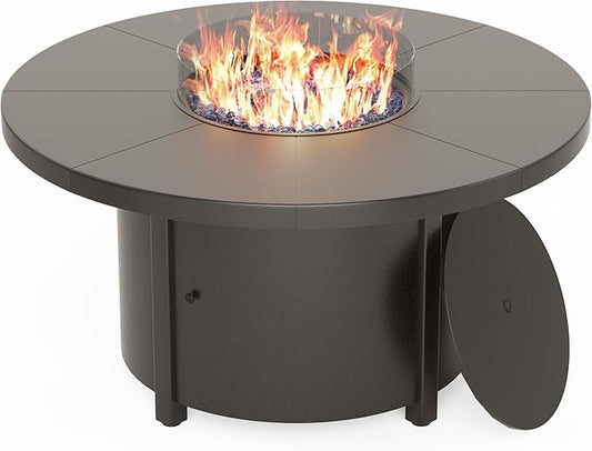 Kullavik 48" Round Propane Fire Pit Table,55000 BTU Auto-Ignitiongas Gas Fire Table with Fire Glass and Lid,Waterproof Cover and Pumice Stone for Patio,Balcony,Garden