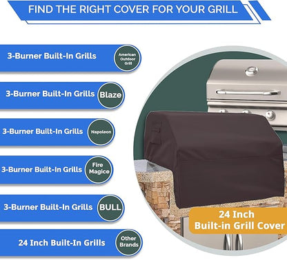 Covers & All Built-in Grill Cover for Outdoor Grill – Heavy Duty 12 oz Waterproof Built-in BBQ Grill Cover, PVC-Coated Polyester with Elastic Hem for Snug Fit (24 x 23.6 x 19.7 inches, Coffee)