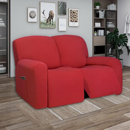 PureFit Super Stretch Loveseat Recliner Sofa Couch Cover with Pocket | 2 Seats Non Slip Soft Sofa Slipcover, Washable Reclining Furniture Protector for Kids, Pets (Recliner Loveseat, Red )