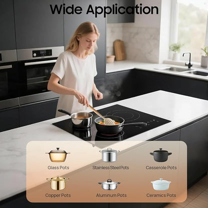 24 Inch Electric Stove, 3 Burners 2600W 110V Portable Ceramic Cooktop, Kitchen Counter Top Stove with Sensor Touch Control, 9 Heating Level, (No Plug)