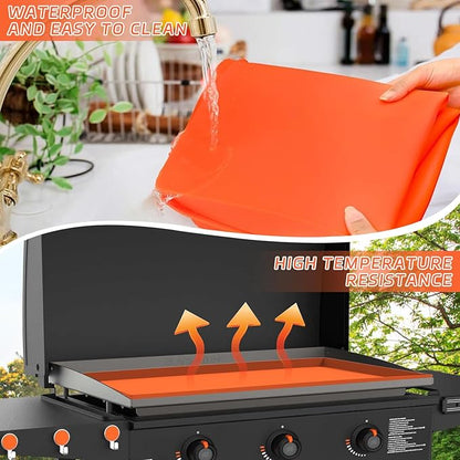 Griddle Cover Mat for Blackstone (28XL), Protect Your Blackstone from Dirt and Rust Throughout The Year, Waterproof and Insect-Proof Mattress Protector, Food Grade Silicone Grill Mat (Orange)